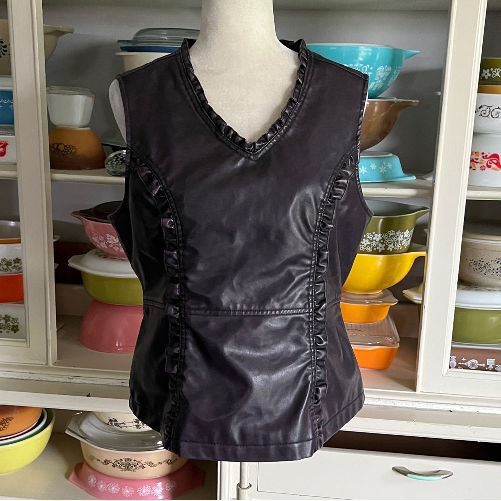 Dollhouse Outerwear Faux Leather Purple/Brown Ruffle Top - Size Large